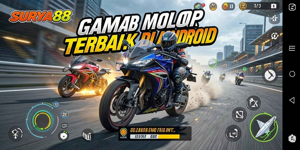 Tampilan gameplay menegangkan dari SURYA88 yang penuh aksi balap motor.